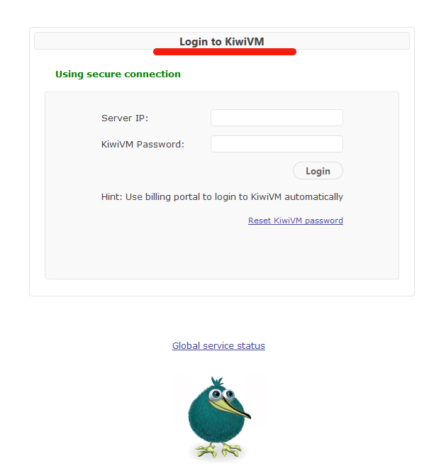 KiwiVM 的独立登录页使用 IP 和面板密码