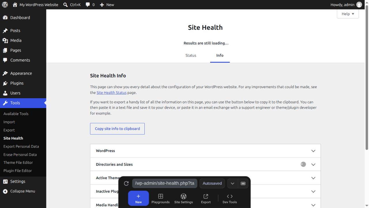 通过站点健康信息核对 Web 运行环境